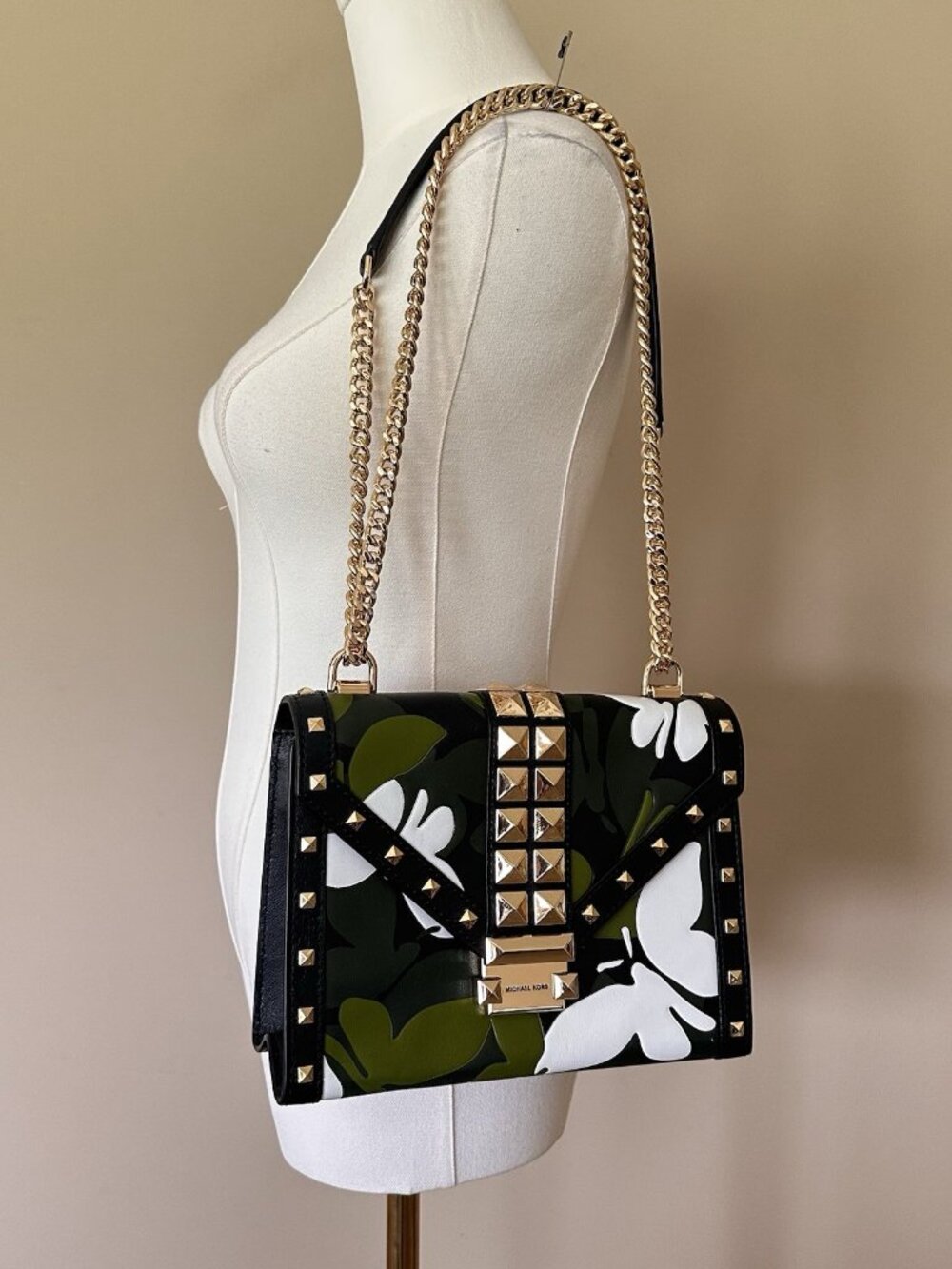 NWT Michael Kors Whitney Butterfly Camo Bag Black Leather Shoulder Crossbody Y2K - Picture 7 of 11